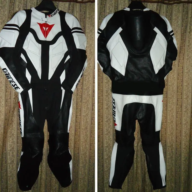 Costum moto din două piese, alb și negru